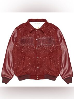 Burgundy Studded Varsity Jacket by Watson- Size Medium